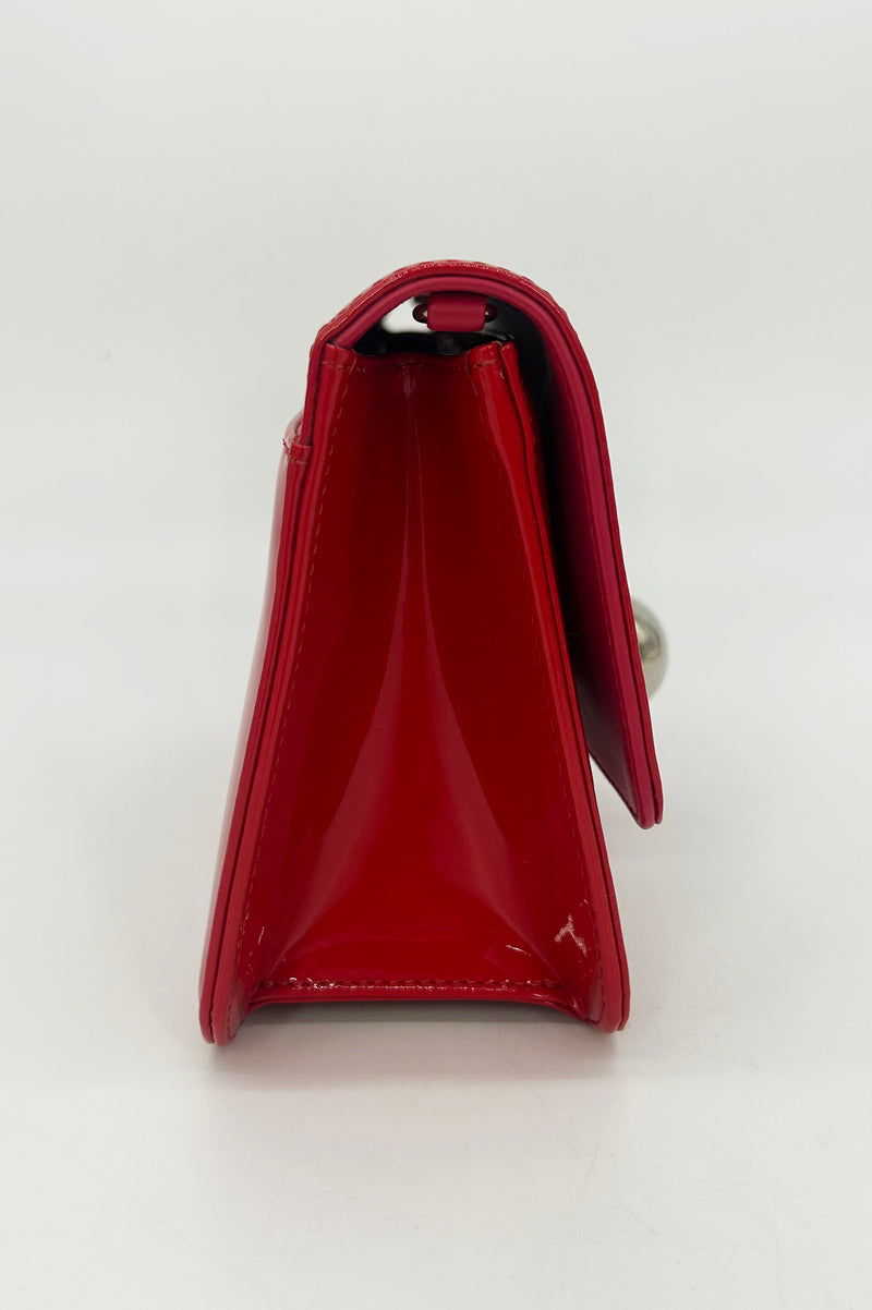 Christian Dior Red Patent Leather Tribale Chain Flap Bag