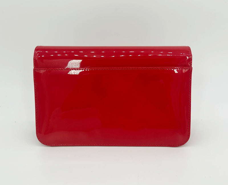 Christian Dior Red Patent Leather Tribale Chain Flap Bag
