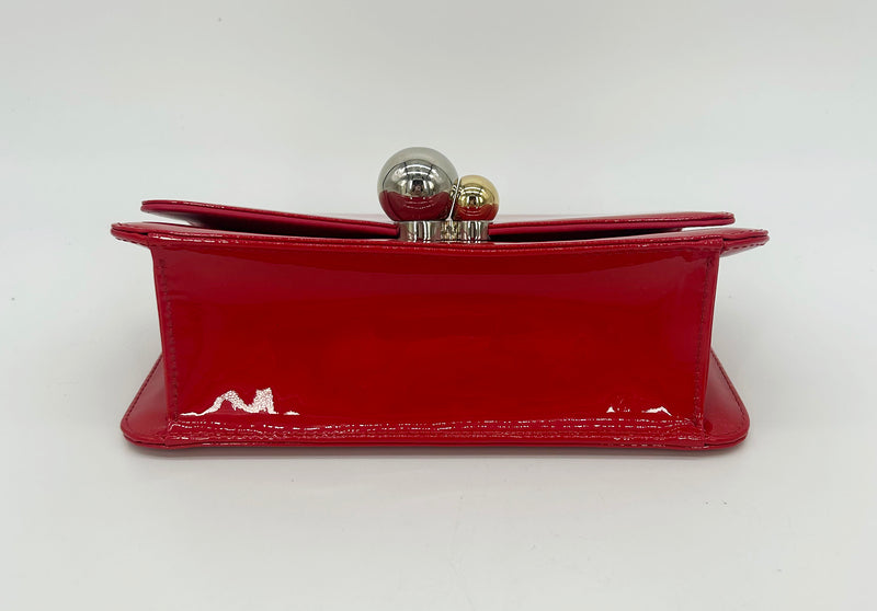 Christian Dior Red Patent Leather Tribale Chain Flap Bag