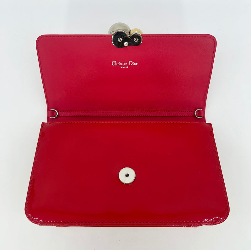 Christian Dior Red Patent Leather Tribale Chain Flap Bag