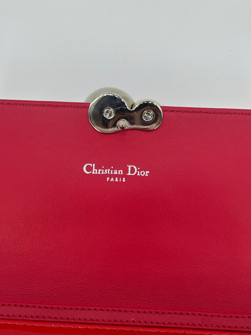 Christian Dior Red Patent Leather Tribale Chain Flap Bag