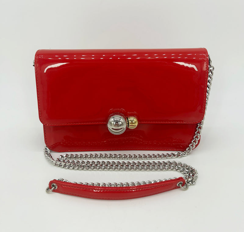 Christian Dior Red Patent Leather Tribale Chain Flap Bag