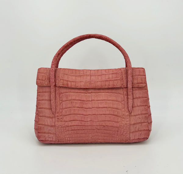 Nancy Gonzalez Pink Crocodile Top Flap Double Handle Bag