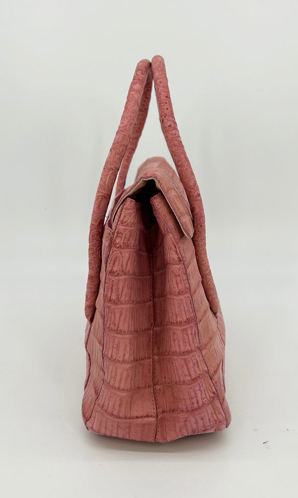 Nancy Gonzalez Pink Crocodile Top Flap Double Handle Bag
