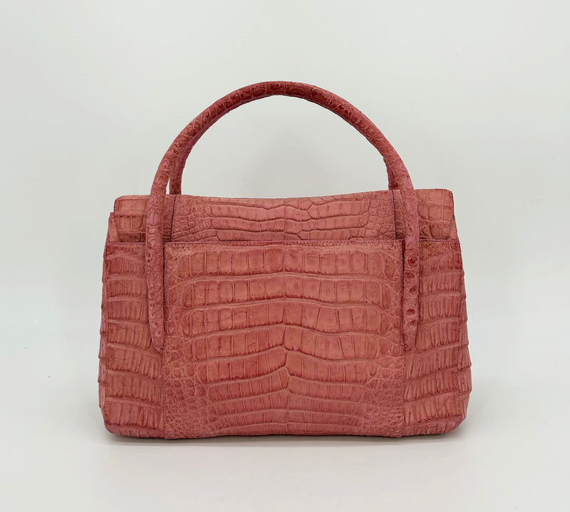 Nancy Gonzalez Pink Crocodile Top Flap Double Handle Bag