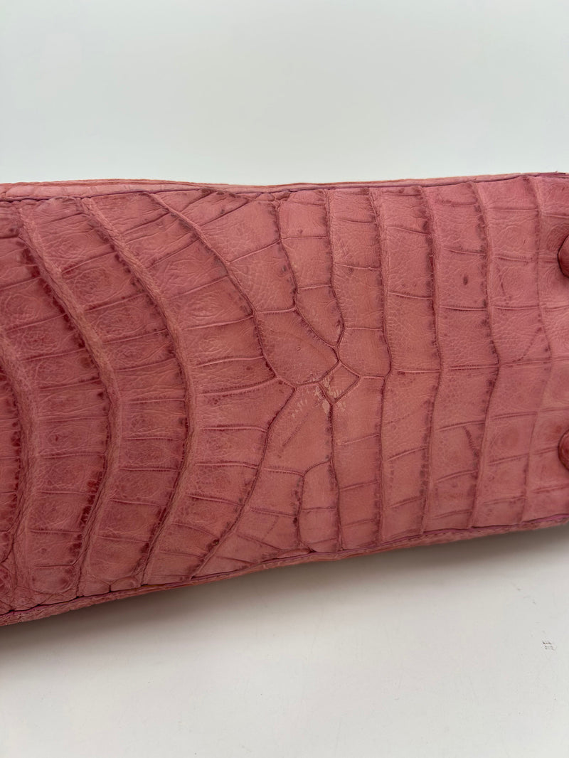Nancy Gonzalez Pink Crocodile Top Flap Double Handle Bag