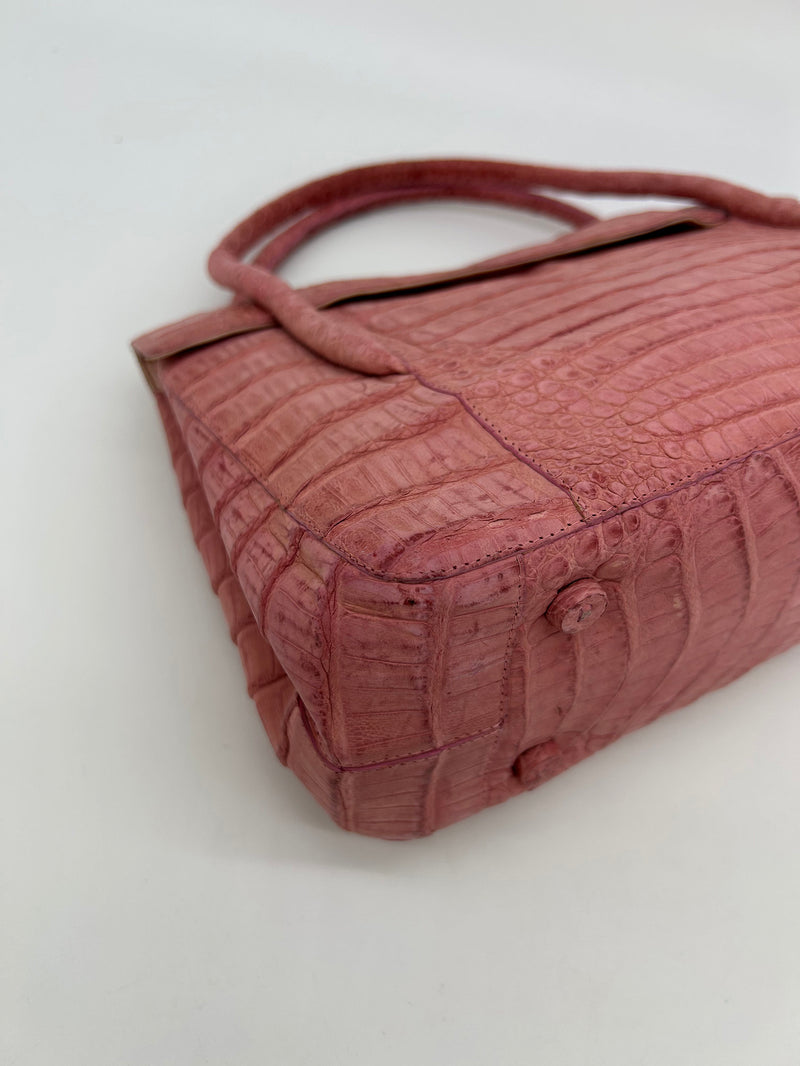 Nancy Gonzalez Pink Crocodile Top Flap Double Handle Bag