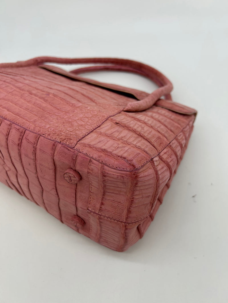 Nancy Gonzalez Pink Crocodile Top Flap Double Handle Bag