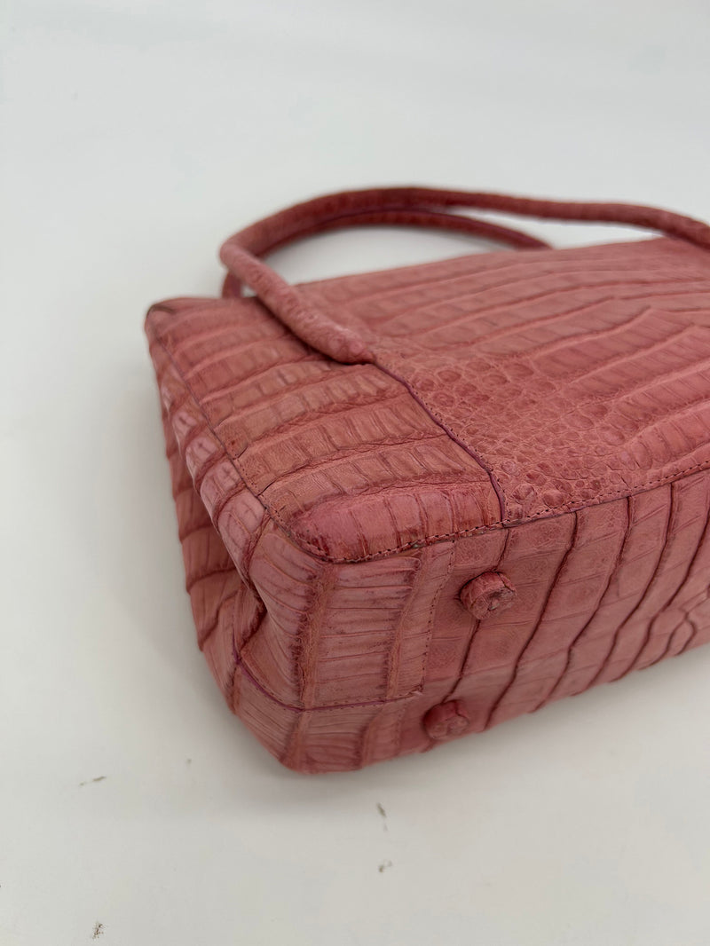 Nancy Gonzalez Pink Crocodile Top Flap Double Handle Bag