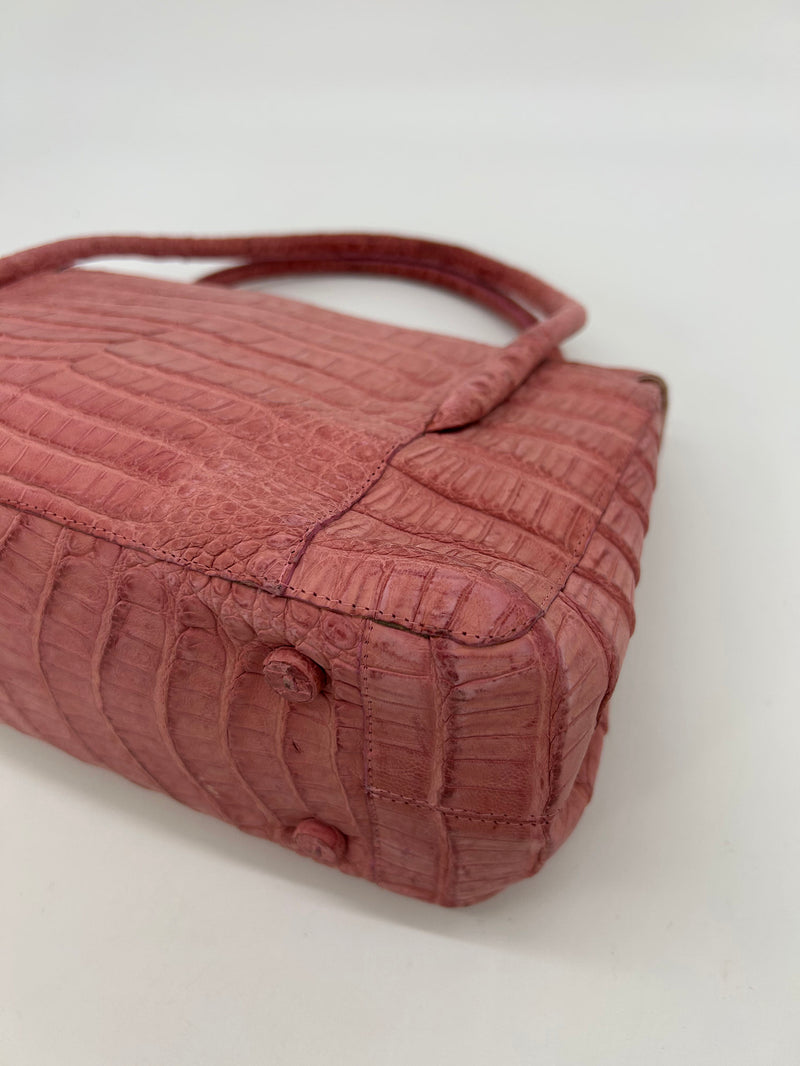 Nancy Gonzalez Pink Crocodile Top Flap Double Handle Bag