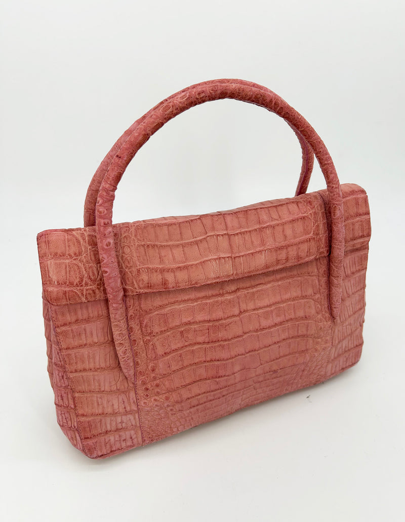 Nancy Gonzalez Pink Crocodile Top Flap Double Handle Bag