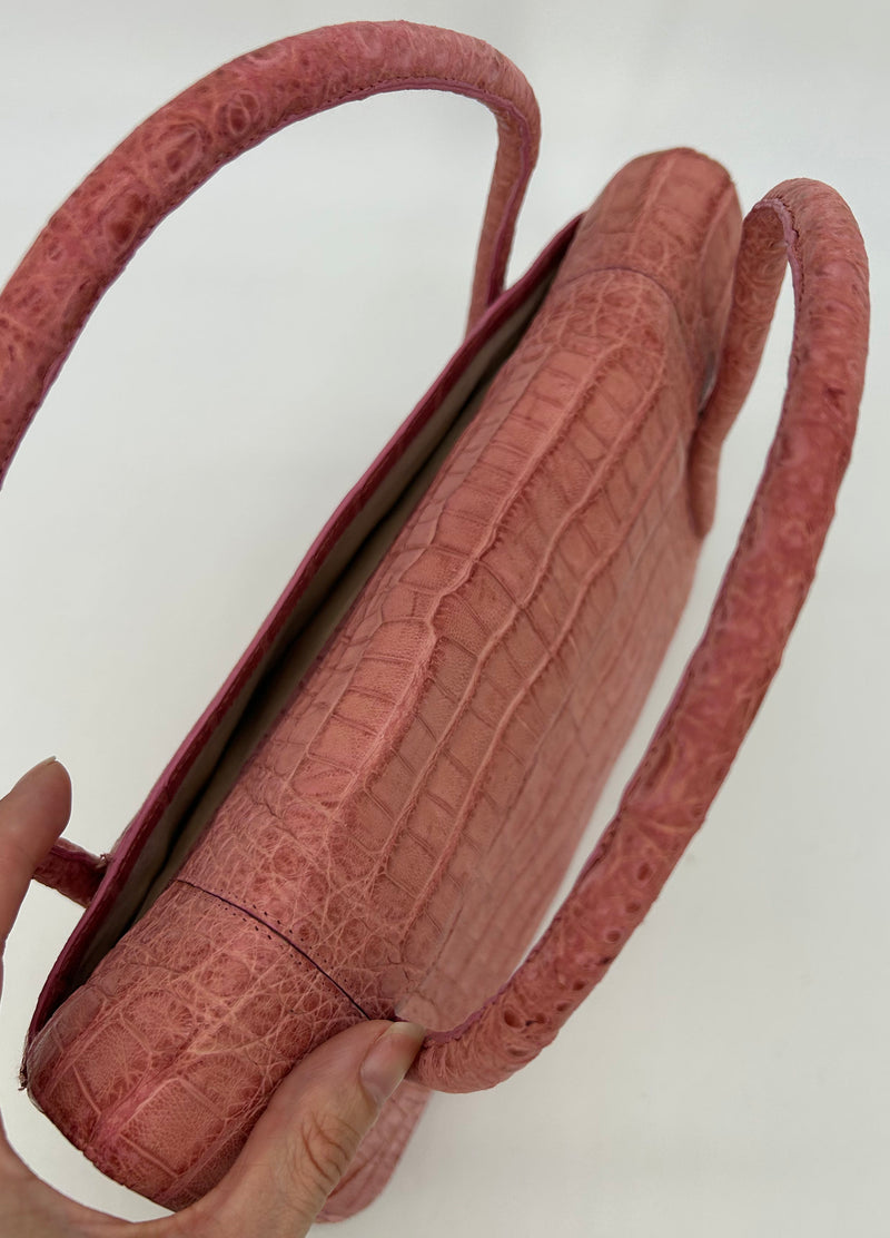 Nancy Gonzalez Pink Crocodile Top Flap Double Handle Bag