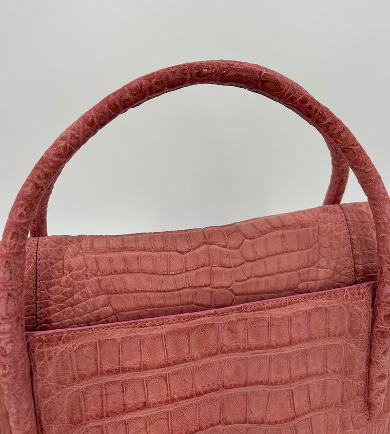 Nancy Gonzalez Pink Crocodile Top Flap Double Handle Bag