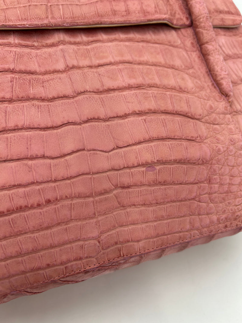 Nancy Gonzalez Pink Crocodile Top Flap Double Handle Bag