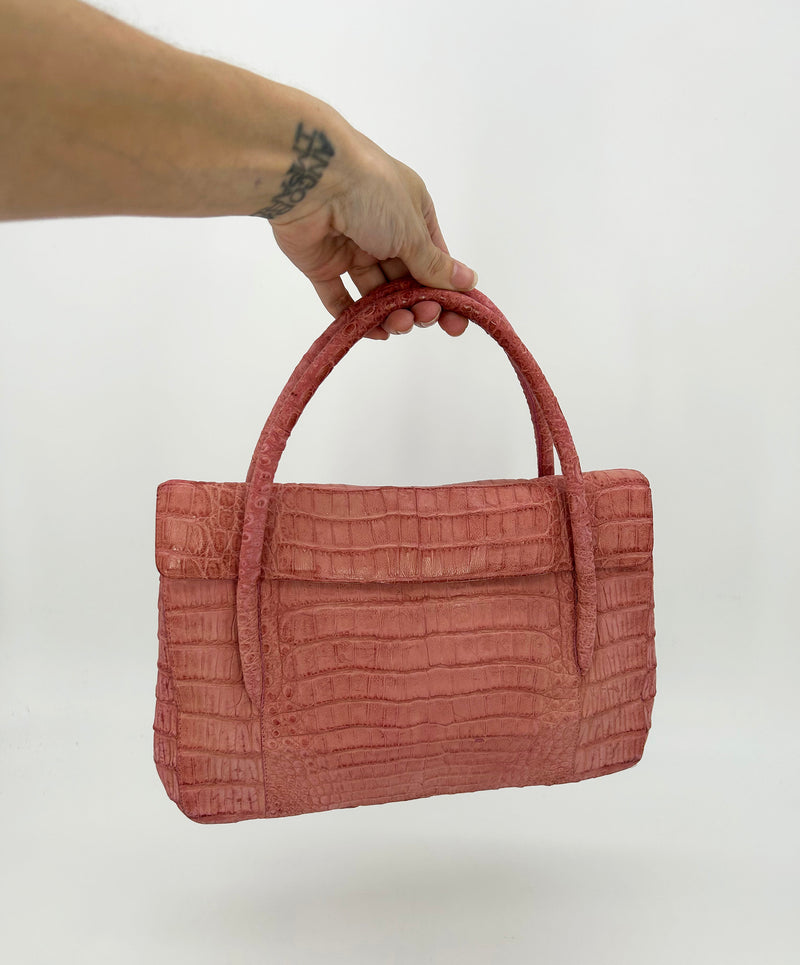 Nancy Gonzalez Pink Crocodile Top Flap Double Handle Bag