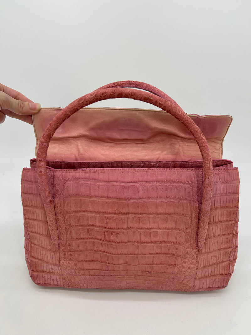 Nancy Gonzalez Pink Crocodile Top Flap Double Handle Bag