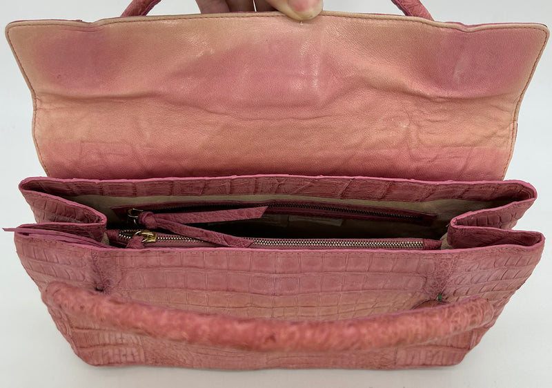Nancy Gonzalez Pink Crocodile Top Flap Double Handle Bag