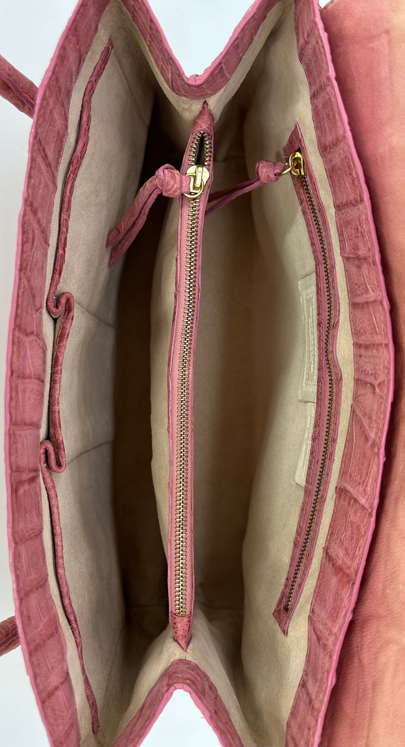 Nancy Gonzalez Pink Crocodile Top Flap Double Handle Bag
