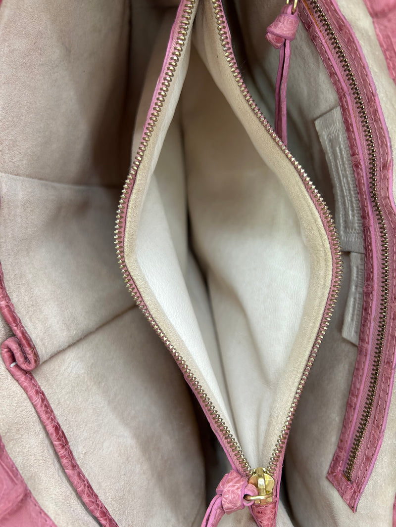 Nancy Gonzalez Pink Crocodile Top Flap Double Handle Bag