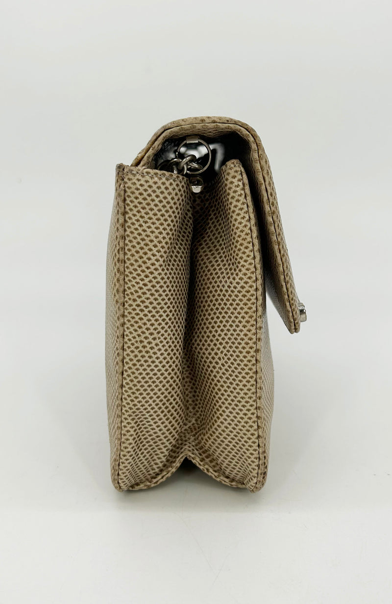 Judith Leiber Vintage Tan Lizard Antique Silver Deco Rhinestone Clutch