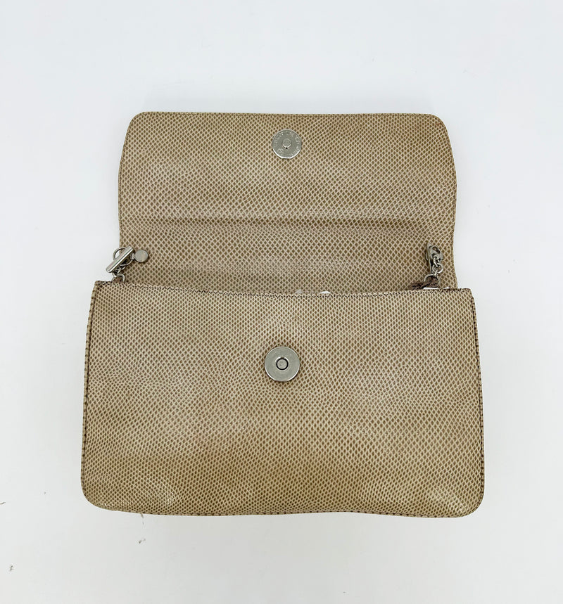 Judith Leiber Vintage Tan Lizard Antique Silver Deco Rhinestone Clutch