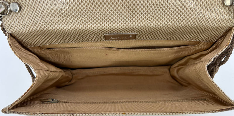 Judith Leiber Vintage Tan Lizard Antique Silver Deco Rhinestone Clutch