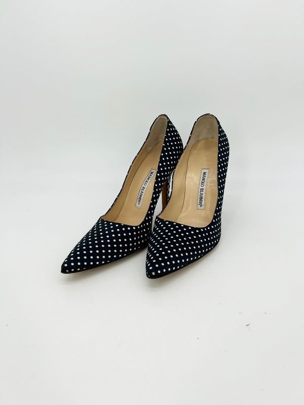Manolo Blahnik Black and White Polka Dot High Heel Pumps size 37.5