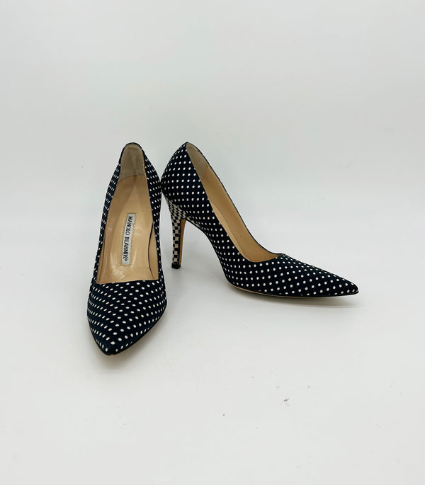 Manolo Blahnik Black and White Polka Dot High Heel Pumps size 37.5