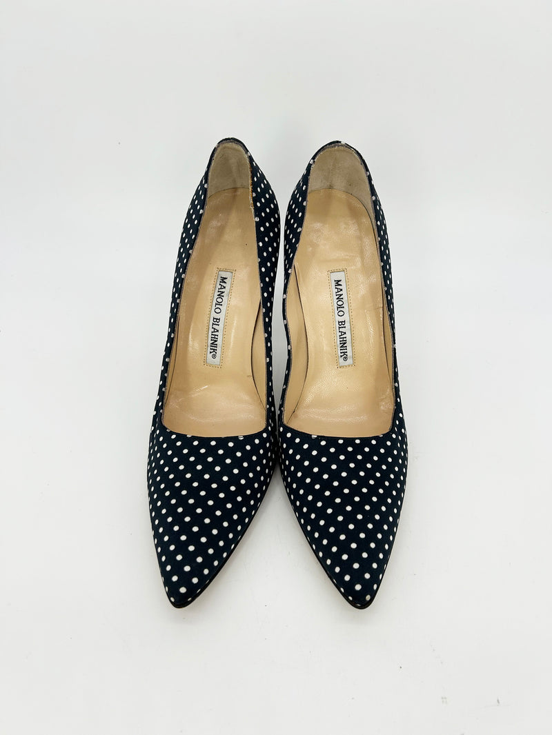 Manolo Blahnik Black and White Polka Dot High Heel Pumps size 37.5