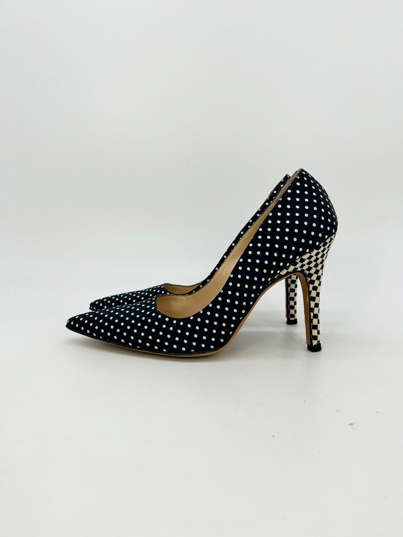 Manolo Blahnik Black and White Polka Dot High Heel Pumps size 37.5