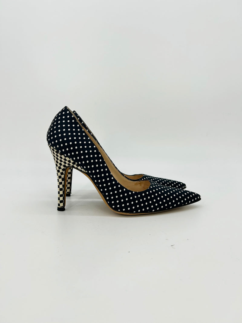 Manolo Blahnik Black and White Polka Dot High Heel Pumps size 37.5