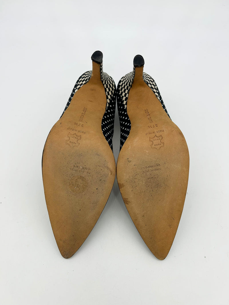 Manolo Blahnik Black and White Polka Dot High Heel Pumps size 37.5