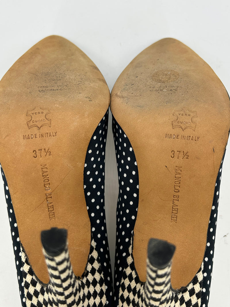 Manolo Blahnik Black and White Polka Dot High Heel Pumps size 37.5