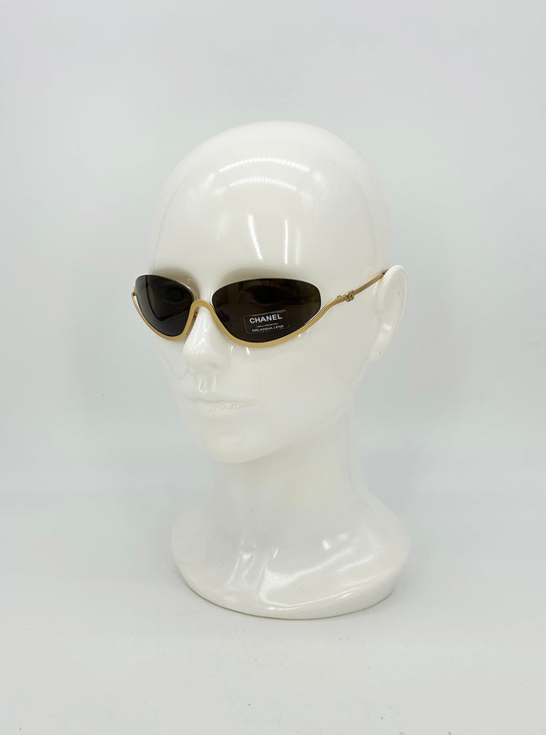 Chanel Vintage Y2K Half Frame Matte Gold Brown Lens Sunglasses c2000s