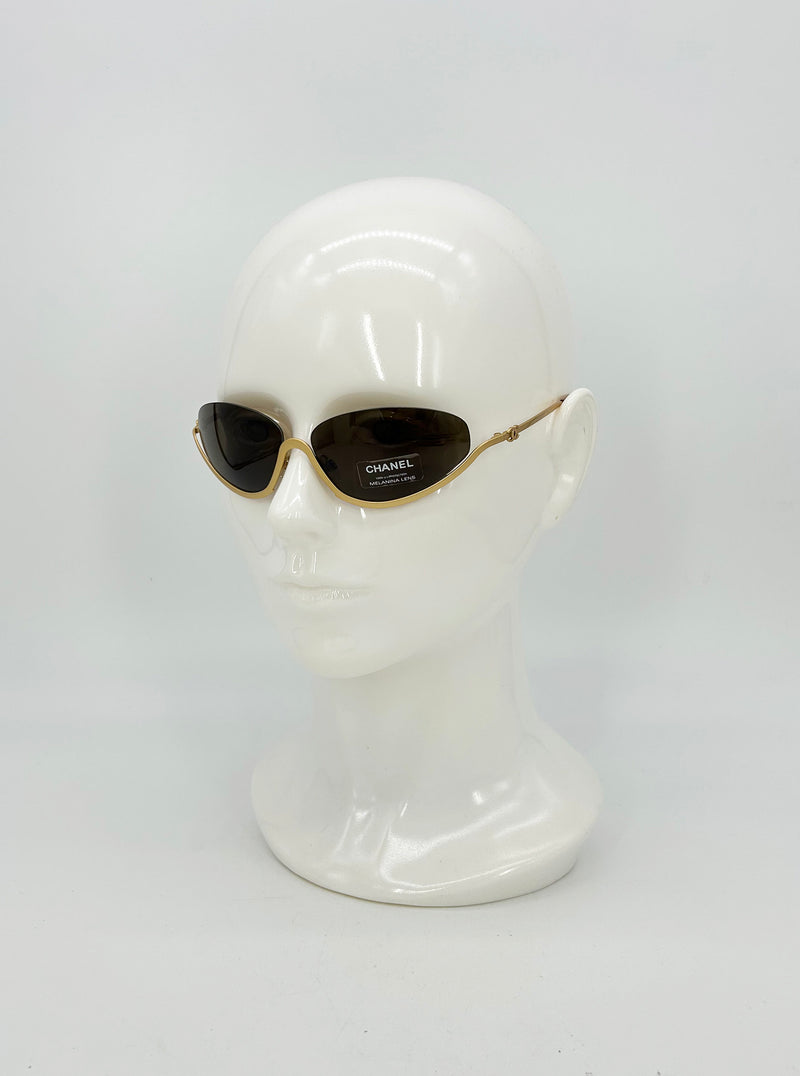Chanel Vintage Y2K Half Frame Matte Gold Brown Lens Sunglasses c2000s