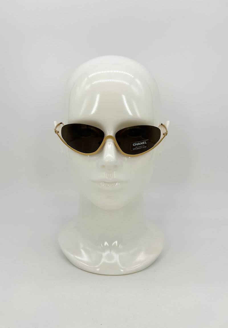 Chanel Vintage Y2K Half Frame Matte Gold Brown Lens Sunglasses c2000s