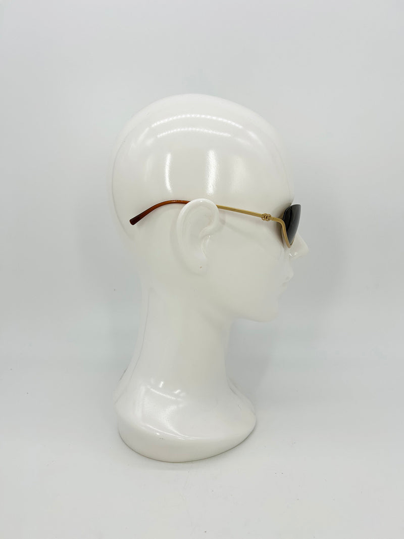 Chanel Vintage Y2K Half Frame Matte Gold Brown Lens Sunglasses c2000s