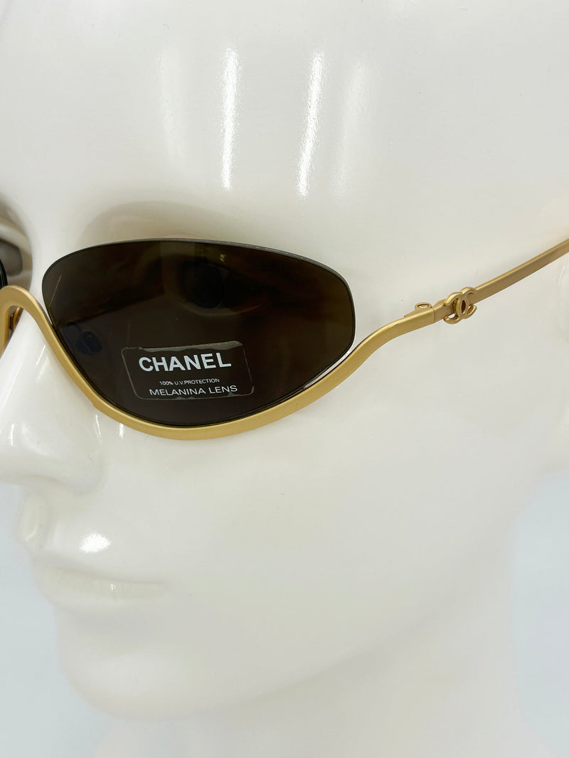 Chanel Vintage Y2K Half Frame Matte Gold Brown Lens Sunglasses c2000s