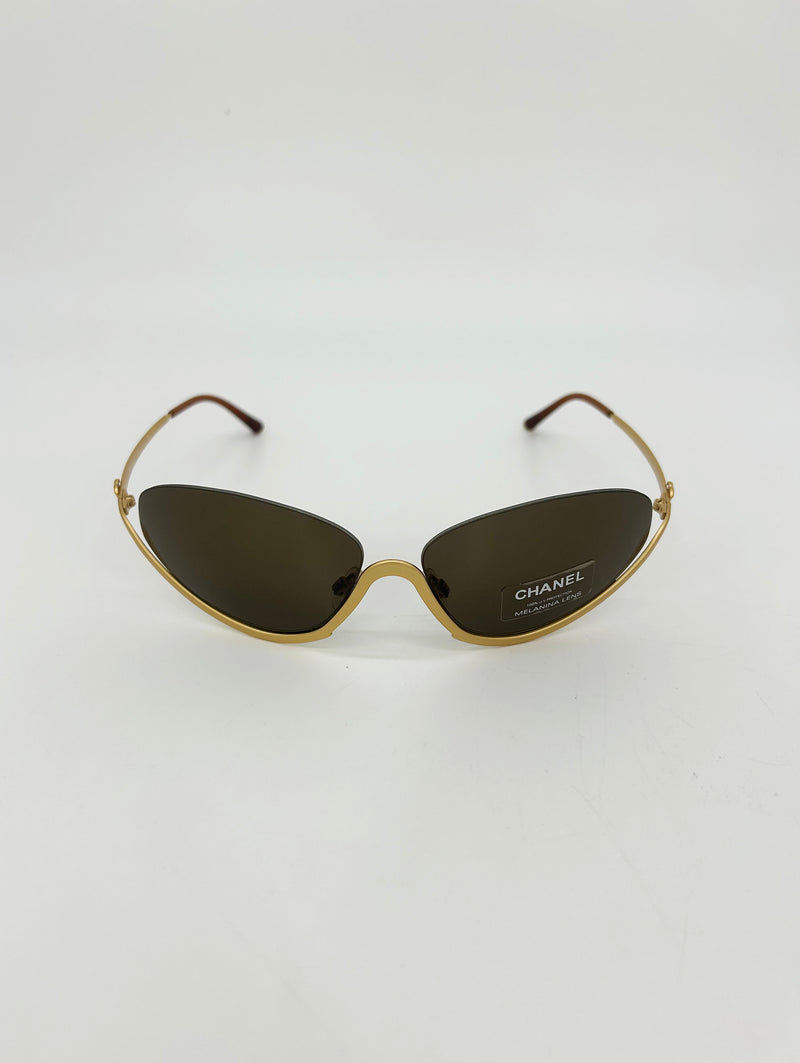 Chanel Vintage Y2K Half Frame Matte Gold Brown Lens Sunglasses c2000s