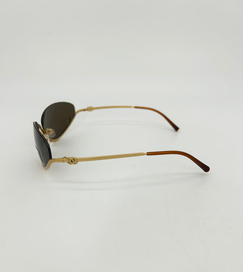 Chanel Vintage Y2K Half Frame Matte Gold Brown Lens Sunglasses c2000s