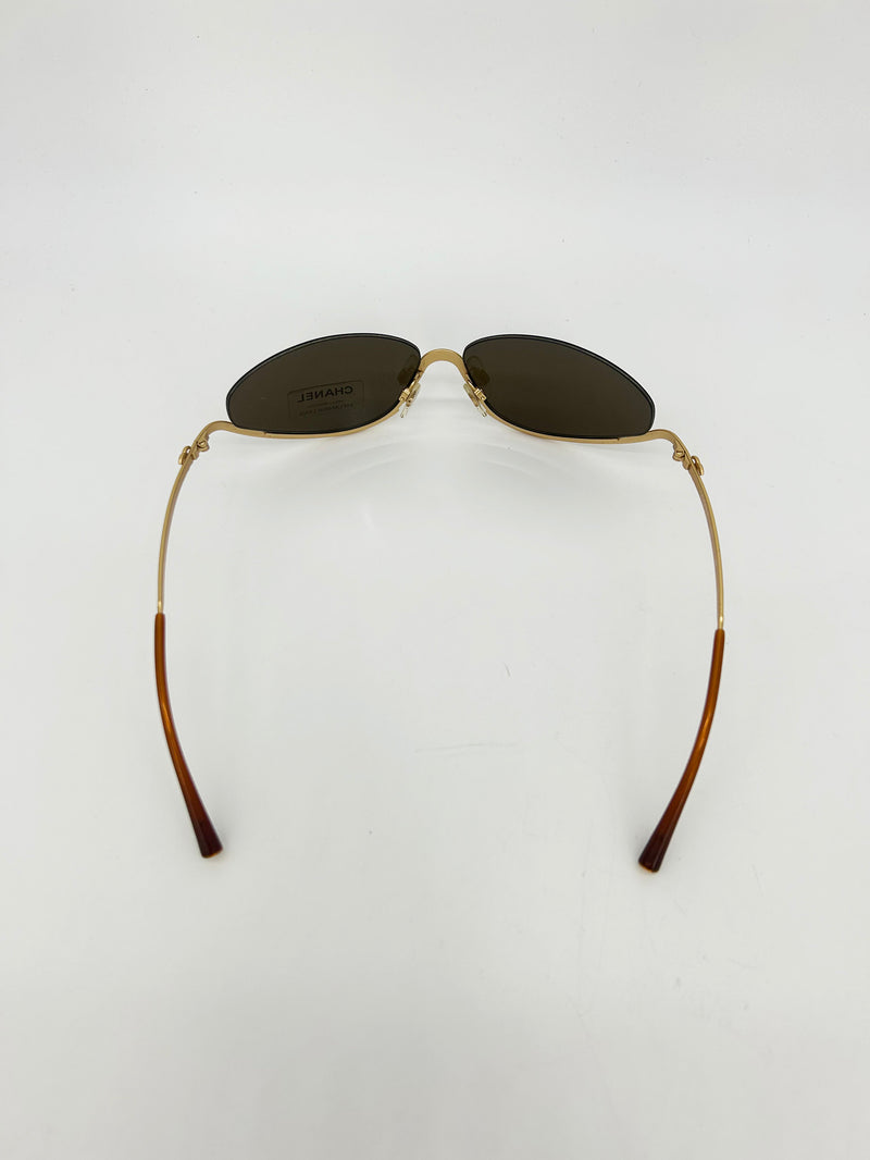 Chanel Vintage Y2K Half Frame Matte Gold Brown Lens Sunglasses c2000s