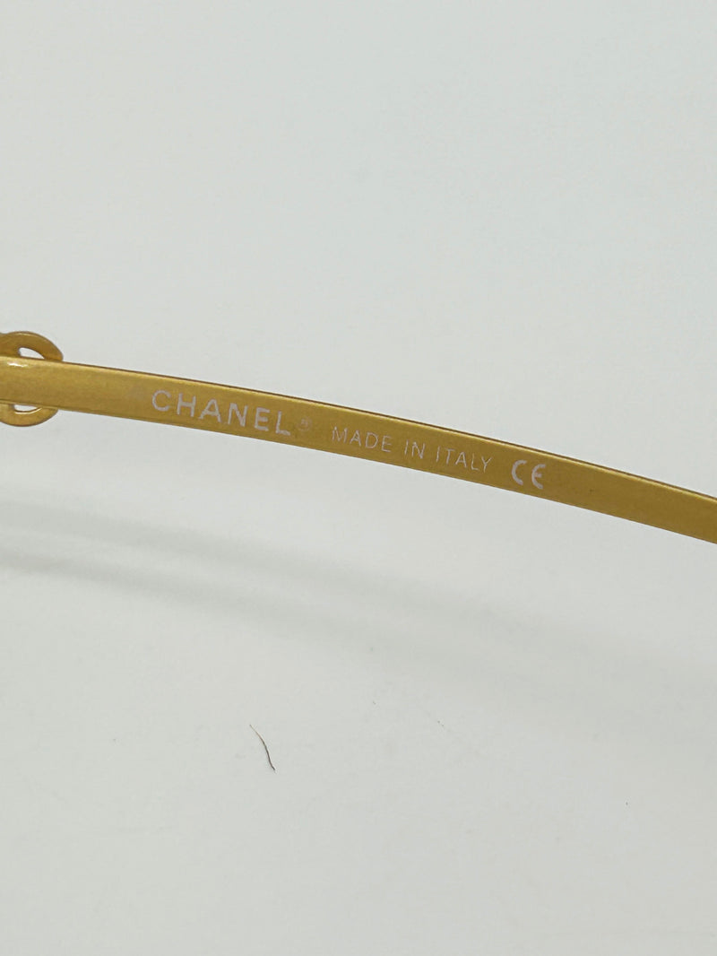 Chanel Vintage Y2K Half Frame Matte Gold Brown Lens Sunglasses c2000s