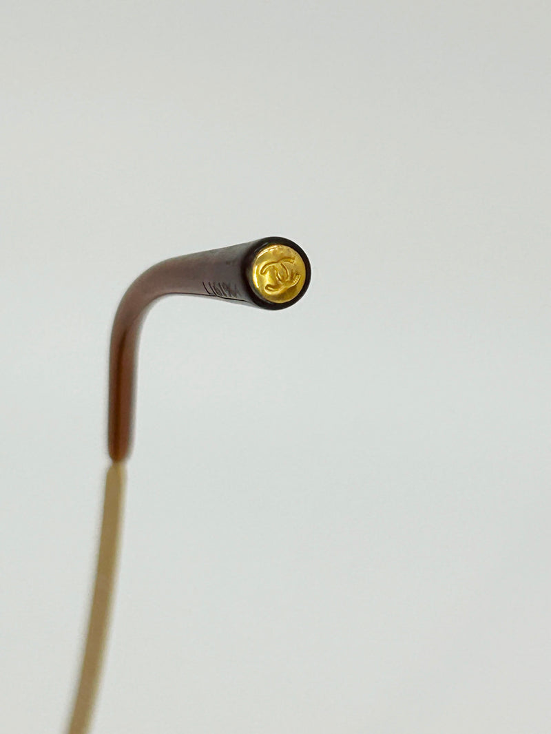 Chanel Vintage Y2K Half Frame Matte Gold Brown Lens Sunglasses c2000s