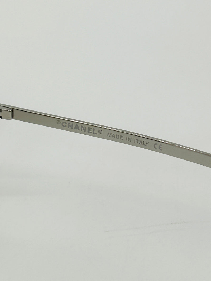 Chanel Vintage Y2K Brown CC Logo Crystal Frame Shield Sunglasses c2000s