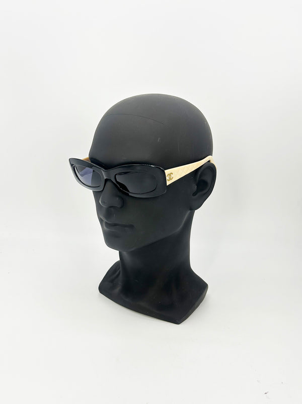 Chanel Vintage Y2K Black and Cream Oval Lens Sunglasses