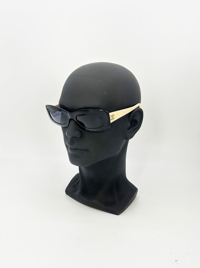 Chanel Vintage Y2K Black and Cream Oval Lens Sunglasses