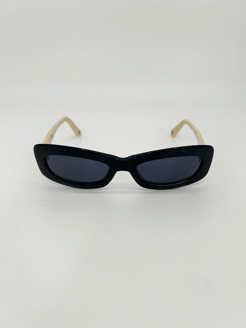 Chanel Vintage Y2K Black and Cream Oval Lens Sunglasses