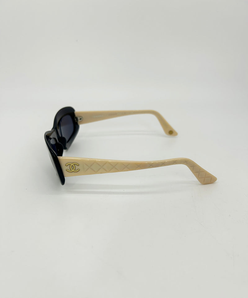Chanel Vintage Y2K Black and Cream Oval Lens Sunglasses