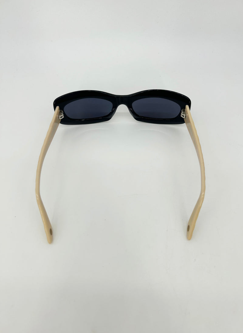Chanel Vintage Y2K Black and Cream Oval Lens Sunglasses