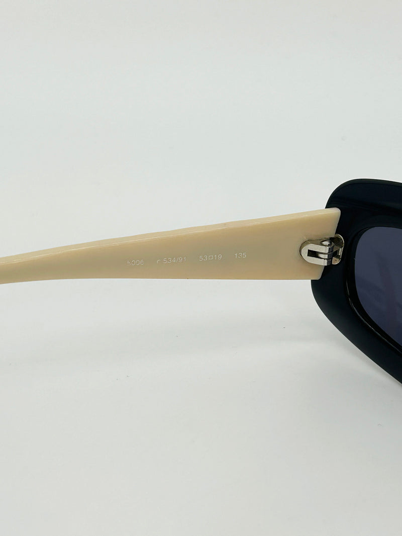 Chanel Vintage Y2K Black and Cream Oval Lens Sunglasses